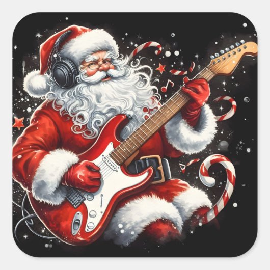 Santa elektrificeert Feestdagen met rockmuziek Vierkante Sticker (Voorkant)