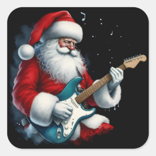 Santa elektrificeert Feestdagen met rockmuziek Vierkante Sticker