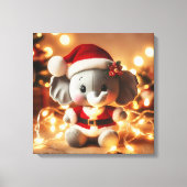 Santa Elephant Plush met vakantielichten Canvas Afdruk (Voorkant)