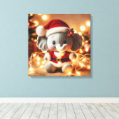 Santa Elephant Plush met vakantielichten Canvas Afdruk (Insitu (Houten vloer))