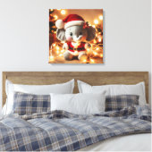 Santa Elephant Plush met vakantielichten Canvas Afdruk (Insitu (Slaapkamer))