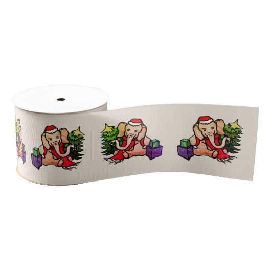 Santa Elephants Nostalgic Cute Kerstmis Grosgrain Lint (Spoel)