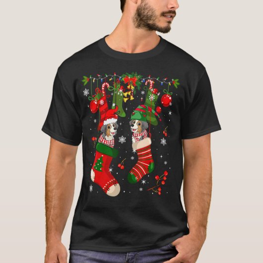 Santa Elf Australian Shepherds Inside Xmas Socket  T-shirt (Voorkant)