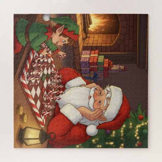 Santa & Elf Chess Game Christmas Legpuzzel (Horizontaal)