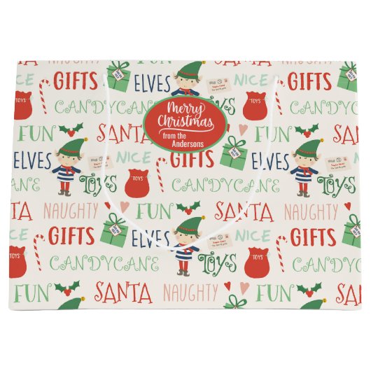 Santa Elf Friends Personalized Holiday Groot Cadeauzakje (Voorkant)
