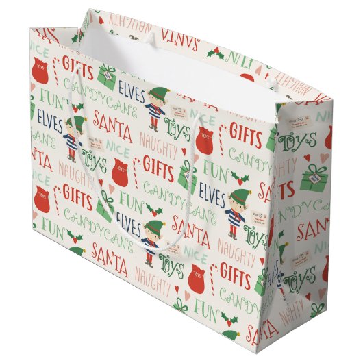 Santa Elf Friends Personalized Holiday Groot Cadeauzakje (Achterkant Gekanteld)