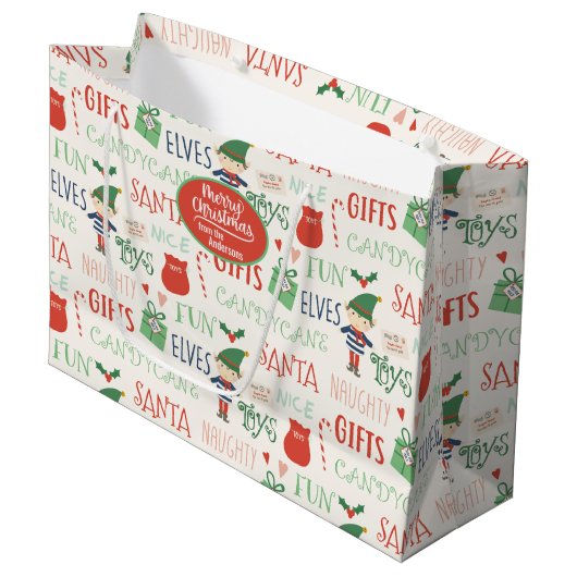 Santa Elf Friends Personalized Holiday Groot Cadeauzakje (Voorkant Gekanteld)