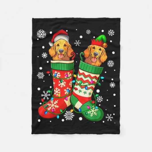 Santa Elf Golden Retriever Dog In Christmas Socks Fleece Deken (Voorkant)
