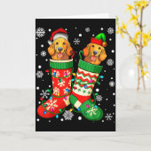 Santa Elf Golden Retriever Dog In Christmas Socks  Kaart (Gele Bloem)