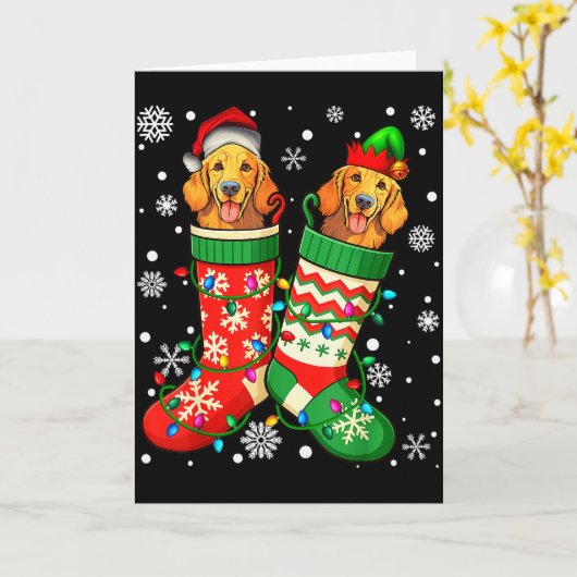 Santa Elf Golden Retriever Dog In Christmas Socks  Kaart (Gele Bloem)