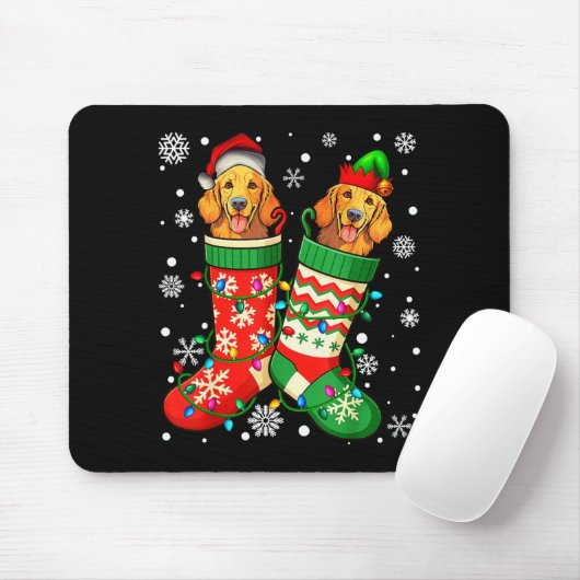 Santa Elf Golden Retriever Dog In Christmas Socks  Muismat (Met muis)