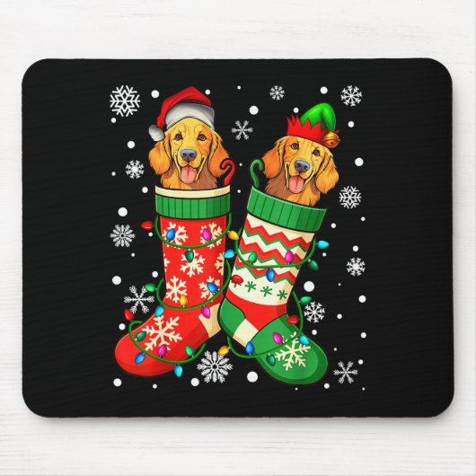 Santa Elf Golden Retriever Dog In Christmas Socks  Muismat (Voorkant)