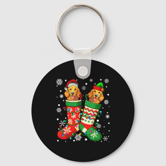 Santa Elf Golden Retriever Dog In Christmas Socks Sleutelhanger (Voorkant)