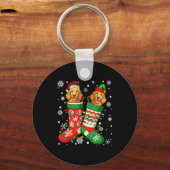 Santa Elf Golden Retriever Dog In Christmas Socks Sleutelhanger (Voorkant)