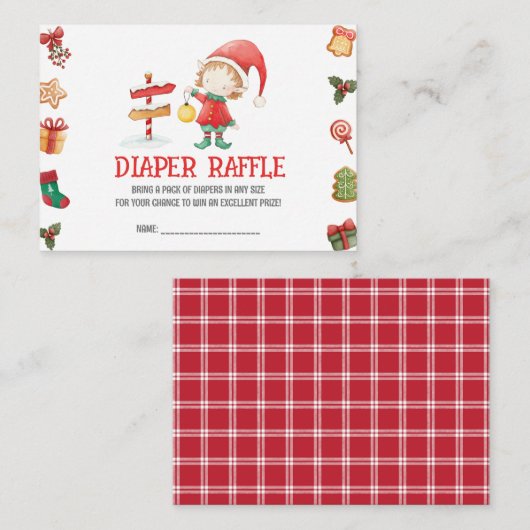 Santa Elf, Kerst Baby shower Luier Raffle Informatiekaartje (Voorkant / Achterkant)