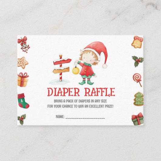Santa Elf, Kerst Baby shower Luier Raffle Informatiekaartje (Voorkant)