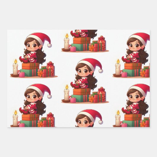 Santa Elf op Plank Kerst Wrapping Papier (3) Inpakpapier Vel (Voorkant 3)