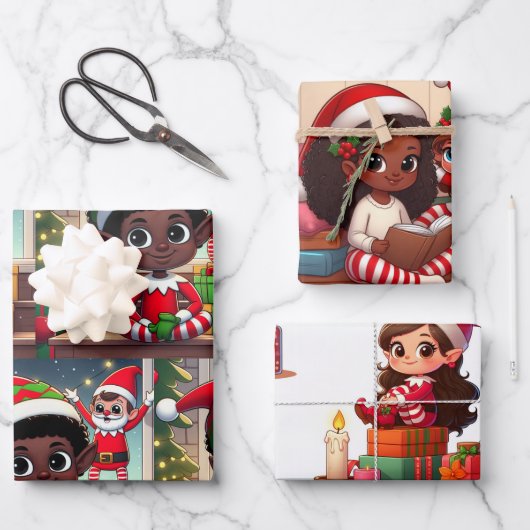 Santa Elf op Plank Kerst Wrapping Papier (3) Inpakpapier Vel (Voorkant)