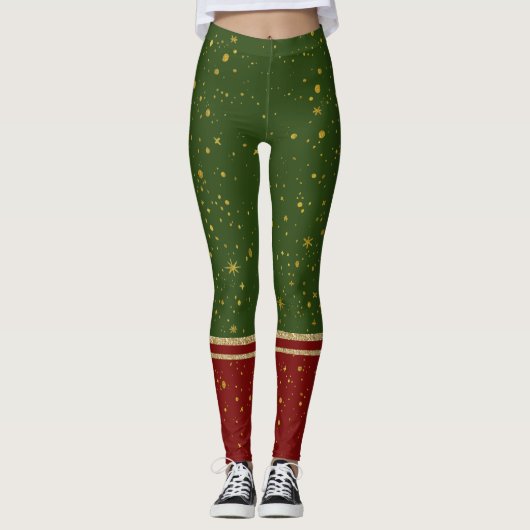 Santa Elf Red en Green Kerstmis Leggings (Voorkant)