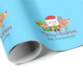 Santa Elf Reindeer Familienaam Kerstmis Cadeaupapier (Rol Hoek)