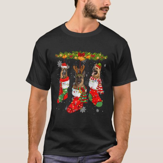 Santa Elf Reindeer German Shepherd Dog Xmas Socks  T-shirt (Voorkant)