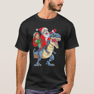 Santa Elf Riding Dinosaur T - Rex Christmas Boys T-shirt