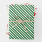 Santa Elf Typografie en Stripes Kinder Inpakpapier Vel (In situ)