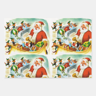 Santa & Elfen illustratie jaren 1940 Inpakpapier Vel