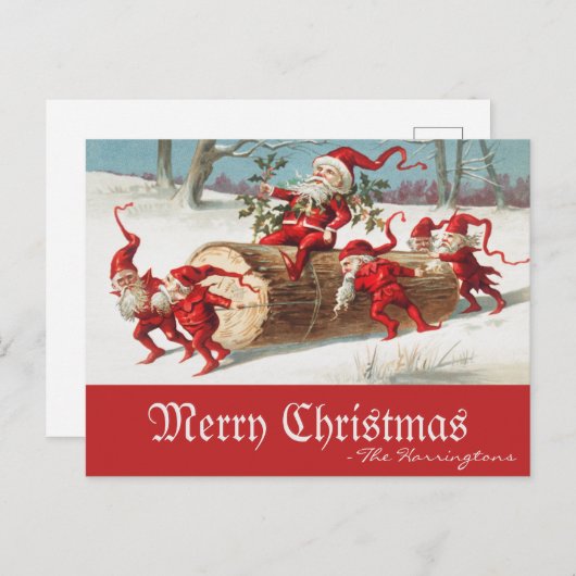  Santa Elves Merry-kerstrecro Feestdagenkaart (Voorkant / Achterkant)