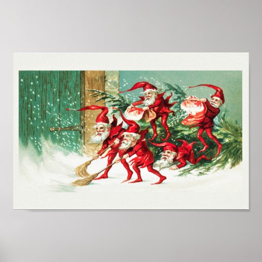 Santa elves vegen sneeuw poster (Voorkant)
