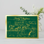 Santa Elves Workshop, Vrolijk Kerstfeest, groen, G Folie Feestdagenkaart (Staand Voorkant)