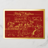 Santa Elves Workshop, Vrolijk kerstfeest in rood,  Folie Feestdagenkaart (Voorkant)