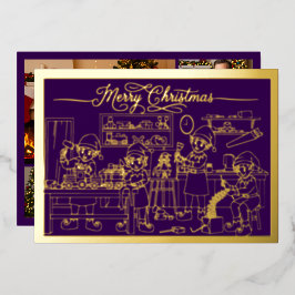 Santa Elves Workshop, Vrolijk Kerstfeest Paarse, G Folie Feestdagenkaart