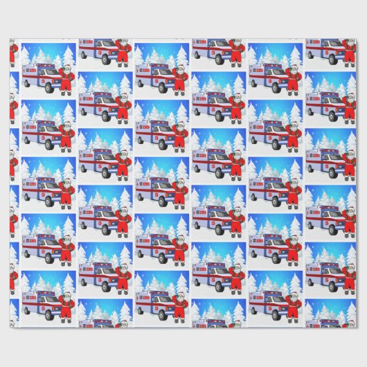Santa EMS Ambulance Kerstmis Cadeaupapier (Vlak)