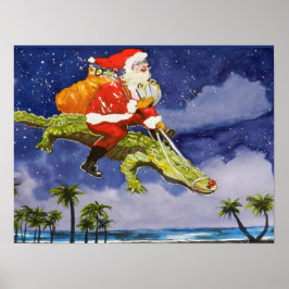Santa en Alligator Poster