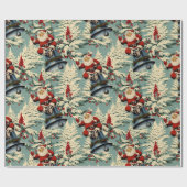  Santa en Bell Lichtblauw Cadeaupapier (Vlak)