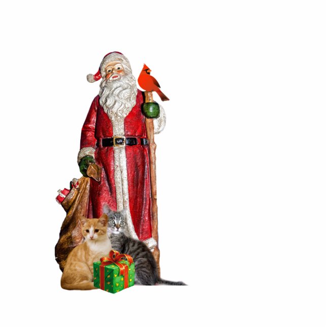  Santa en Cats Holiday Sculpture Fotobeeldje Ornament (Voorkant)