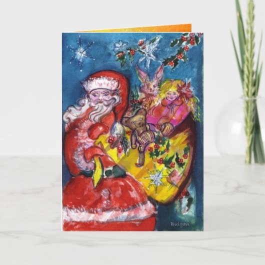 SANTA EN CHRISTMAS GIFT SACK, TOYGele Sparkles Feestdagen Kaart (Voorkant)