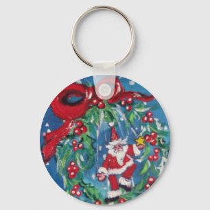 SANTA EN CHRISTMAS NACHT MET RODE RIBBON SLEUTELHANGER