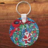 SANTA EN CHRISTMAS NACHT MET RODE RIBBON SLEUTELHANGER (Voorkant)