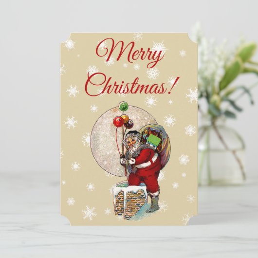 Santa en de Narrow Chimney-kerstuitnodiging Kaart (Staand voorkant)