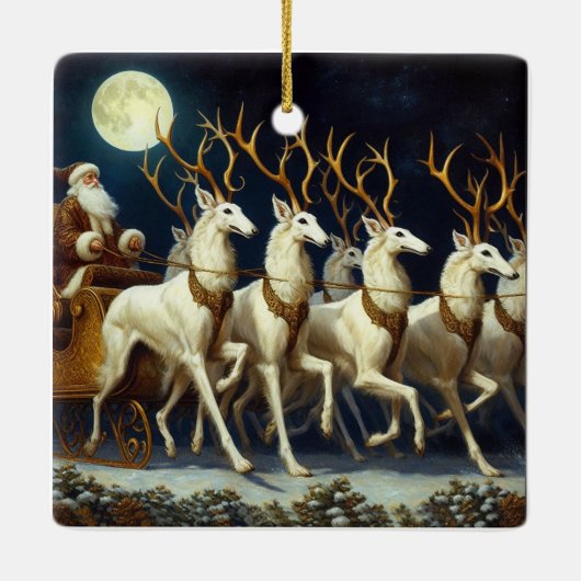 Santa en dierentuin herten keramisch ornament (Achterkant)