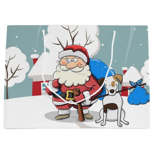 Santa en Dog  Groot Cadeauzakje (Voorkant)