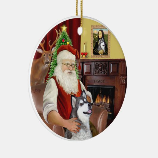 Santa en een Alaskan Malamute Keramisch Ornament (Rechts)