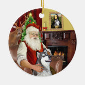Santa en een Alaskan Malamute Keramisch Ornament (Voorkant)