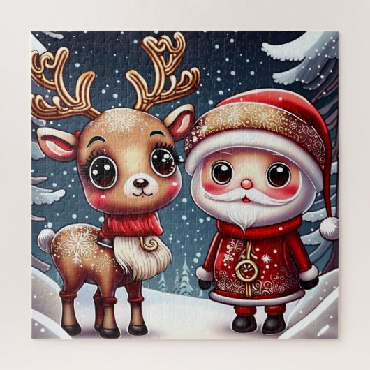Santa en een rendier legpuzzel (Verticaal)