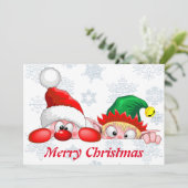 Santa en Elf Cute en grappige kerstCartoon Cha Kaart (Staand voorkant)