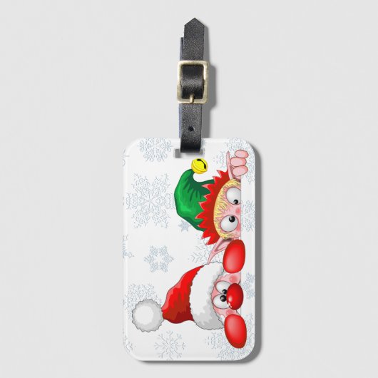 Santa en Elf Cute en grappige tekenaars die naar d Bagagelabel (Voorkant (verticaal))