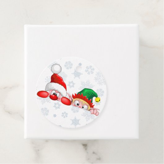 Santa en Elf Cute en grappige tekenaars die naar d Bedankjes Labels (In situ)