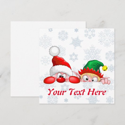 Santa en Elf Cute en grappige tekenaars die naar d Bedankkaart (Voorkant / Achterkant)